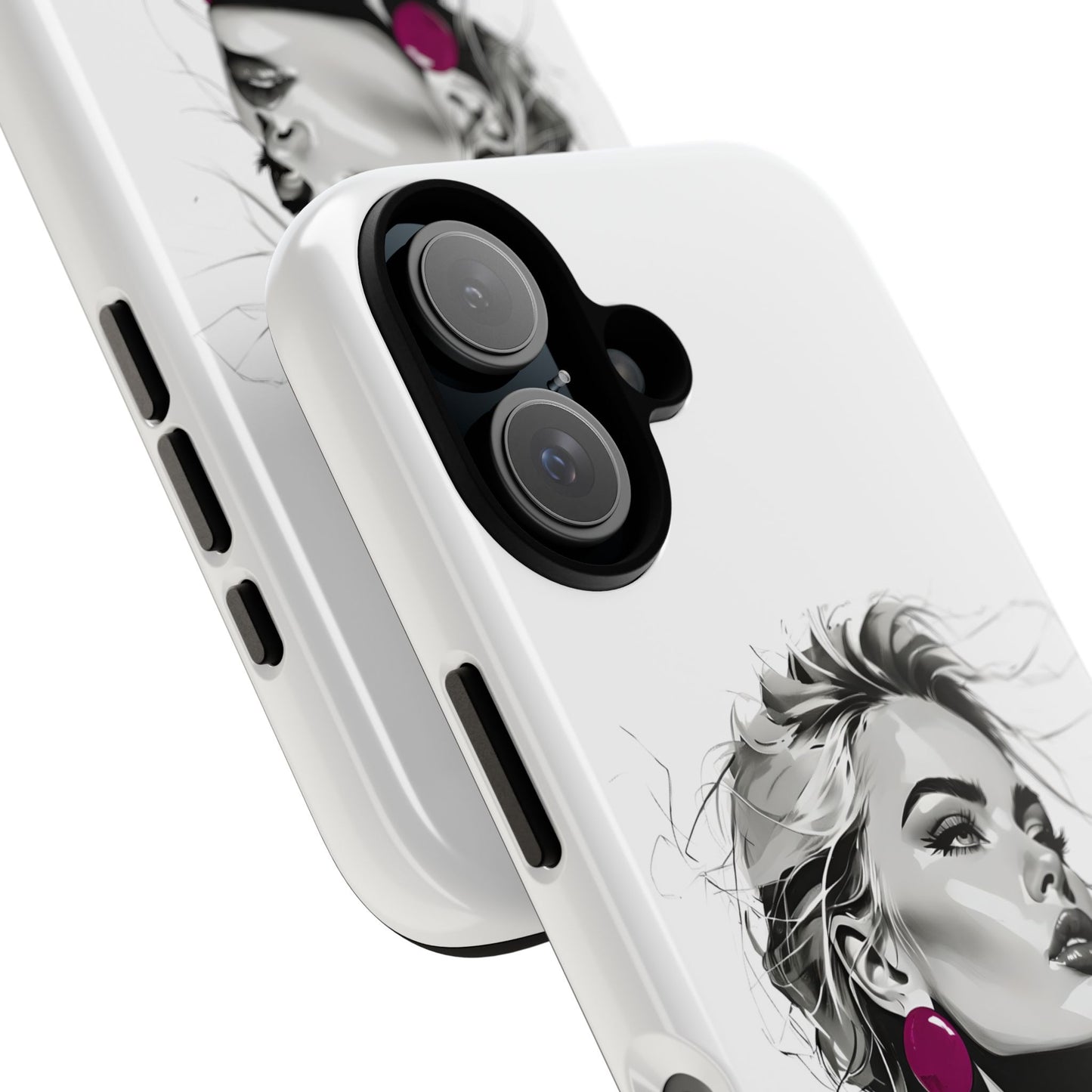 Phone Case — Chic Portrait with Pink Earrings (Stylish Protective Tough Case)