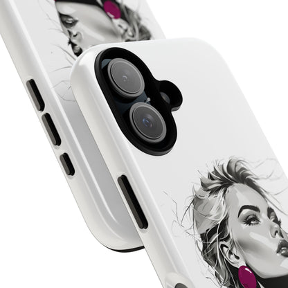 Phone Case — Chic Portrait with Pink Earrings (Stylish Protective Tough Case)