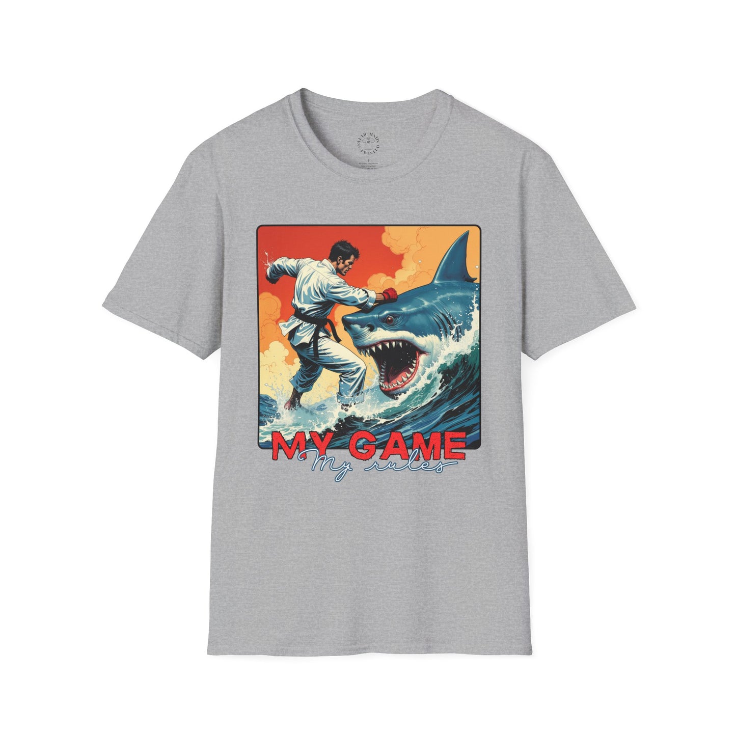 My Game Unisex Softstyle T-Shirt - Retro Shark Design Tee for Adventure Lovers, karate,sport