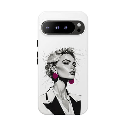 Phone Case — Chic Portrait with Pink Earrings (Stylish Protective Tough Case)