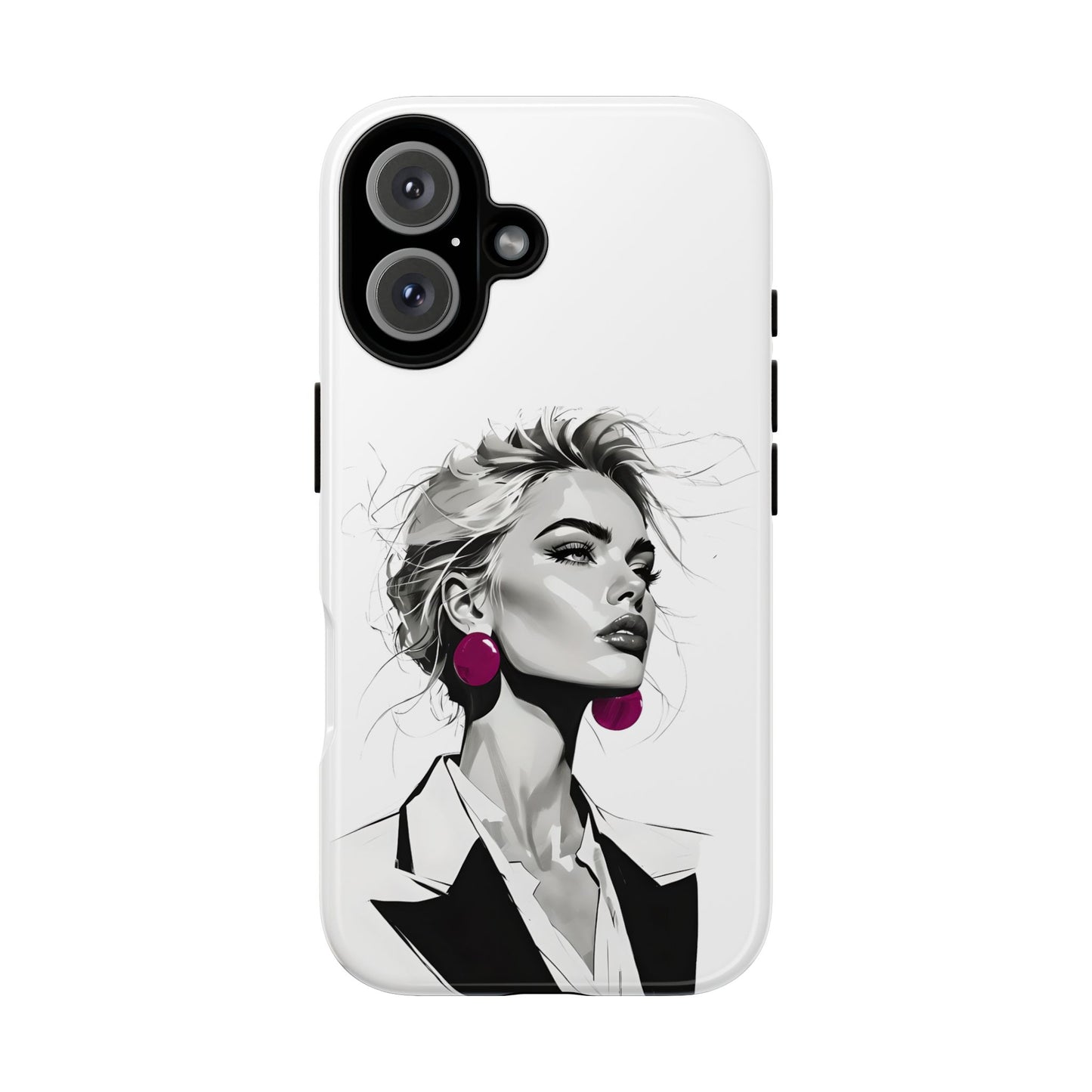Phone Case — Chic Portrait with Pink Earrings (Stylish Protective Tough Case)