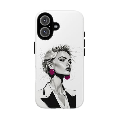 Phone Case — Chic Portrait with Pink Earrings (Stylish Protective Tough Case)