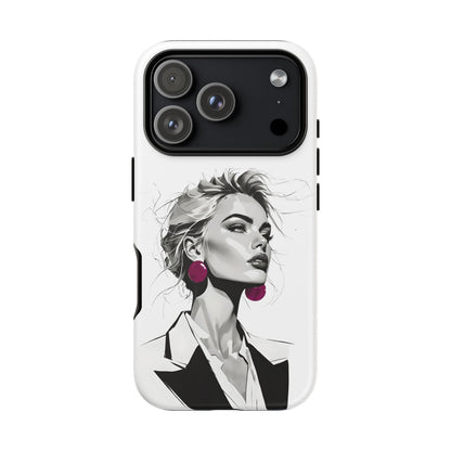 Phone Case — Chic Portrait with Pink Earrings (Stylish Protective Tough Case)