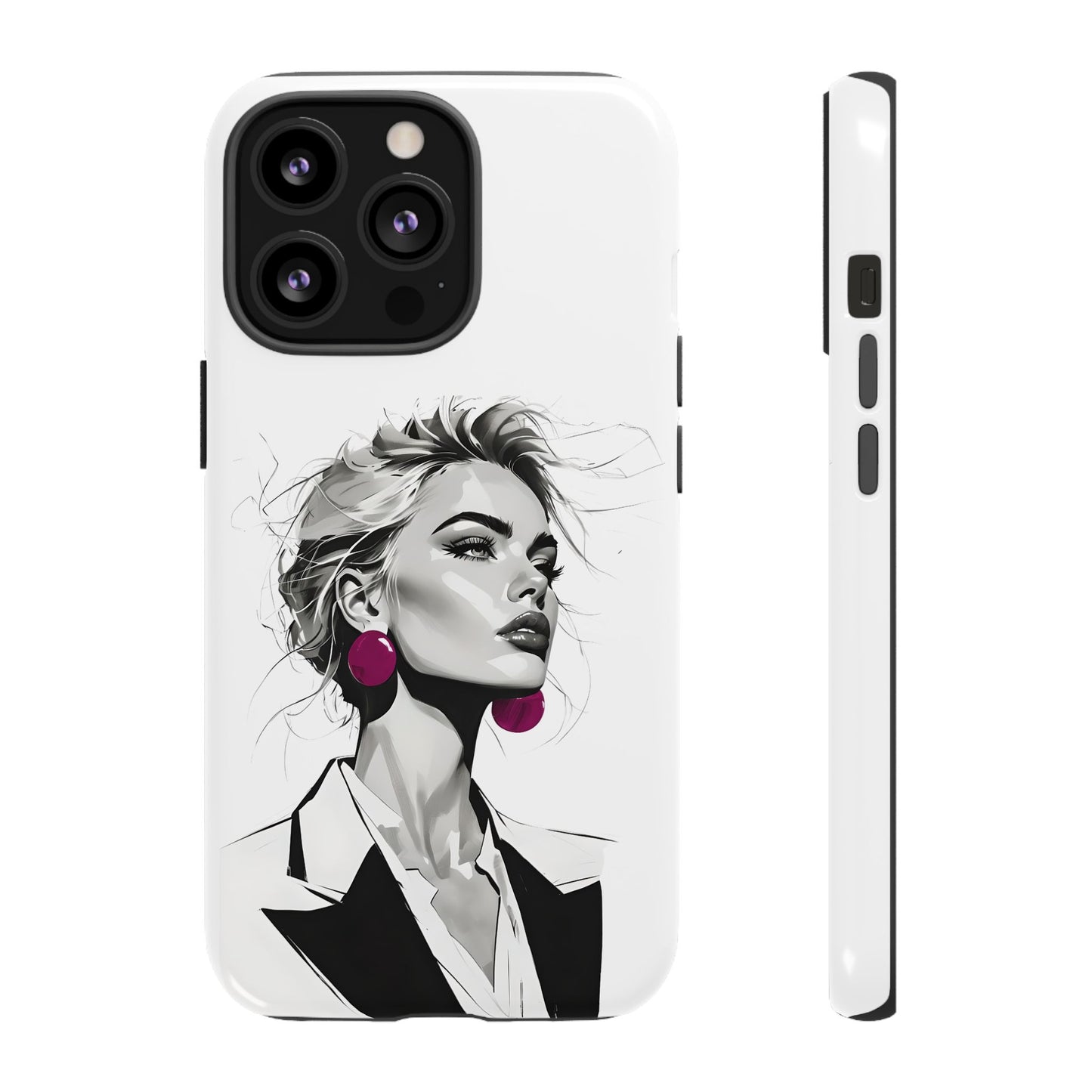 Phone Case — Chic Portrait with Pink Earrings (Stylish Protective Tough Case)