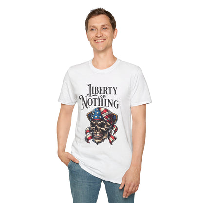 Liberty or Nothing Skull T-Shirt | Unisex Softstyle Tee for Independence Day & Patriotic Celebrations