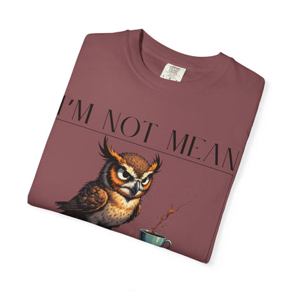 I'm Not Mean Owl T-Shirt — Funny Coffee Owl Tee for Coffee Lovers