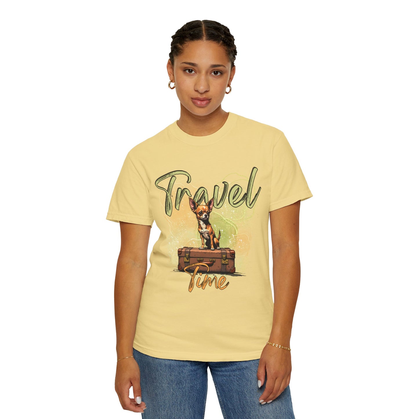 Travel Time Unisex Garment-Dyed T-Shirt - Cute Dog Design for Animal Lovers
