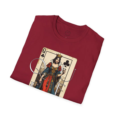 Queen Playing Card Graphic Unisex Softstyle T-Shirt, girl. queen
