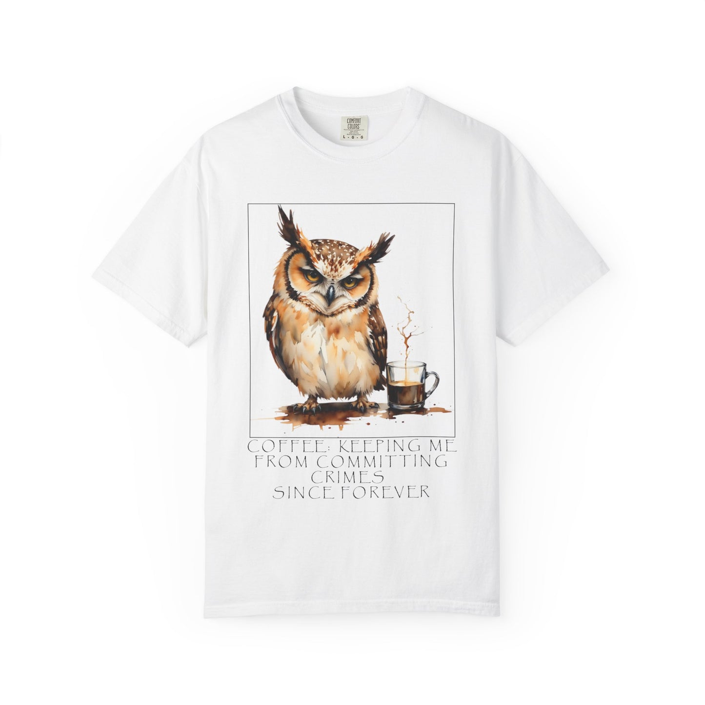 Owl Coffee Illustration T‑Shirt — 'Coffee First, Commit Later' Graphic Tee