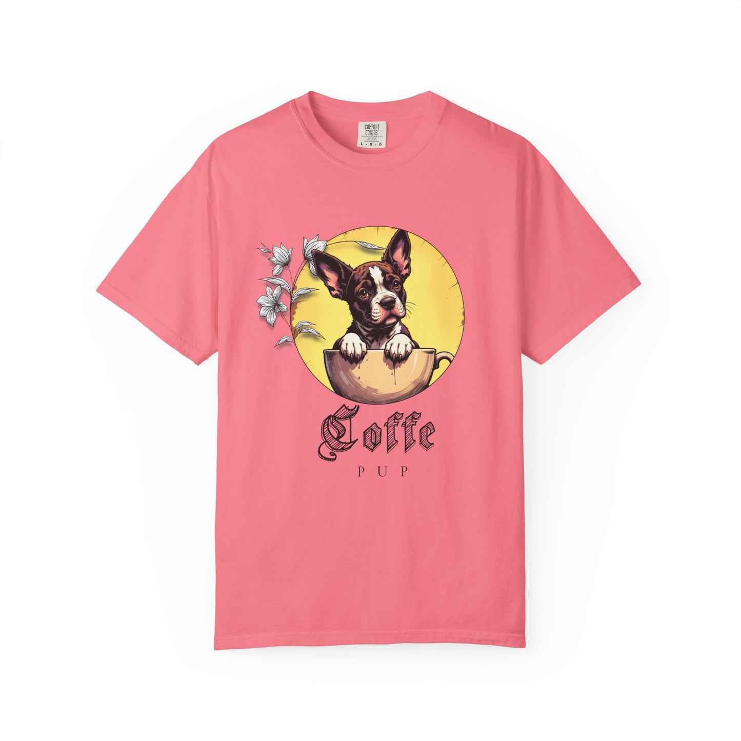 Coffee Pup Unisex Garment-Dyed T-shirt - Cute Dog Lovers Tee