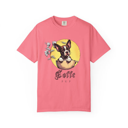 Coffee Pup Unisex Garment-Dyed T-shirt - Cute Dog Lovers Tee
