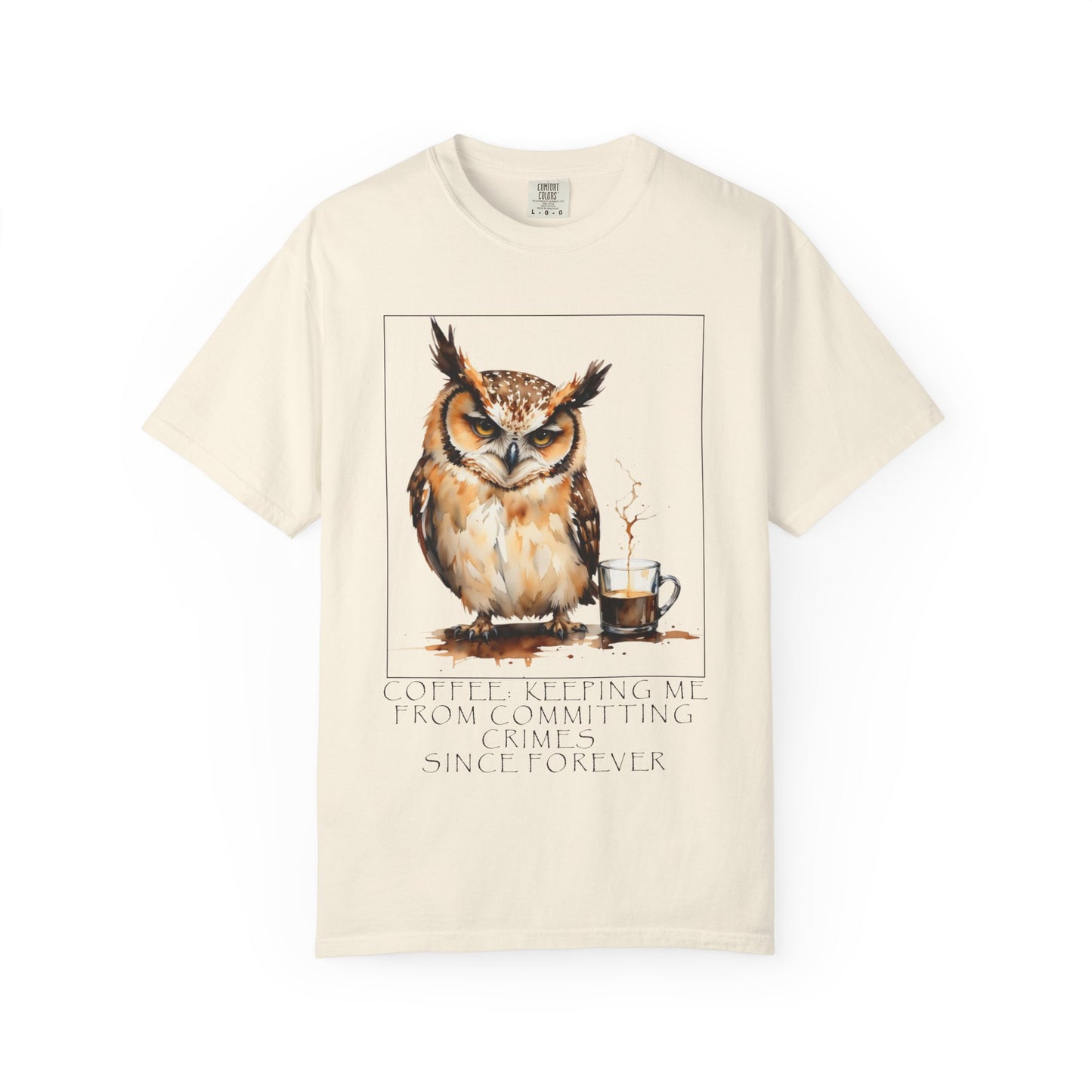 Owl Coffee Illustration T‑Shirt — 'Coffee First, Commit Later' Graphic Tee