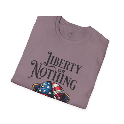 Liberty or Nothing Skull T-Shirt | Unisex Softstyle Tee for Independence Day & Patriotic Celebrations