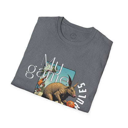 Retro Dinosaur Basketball T-Shirt - Fun Graphic Tee for Sport Enthusiasts, armadillo