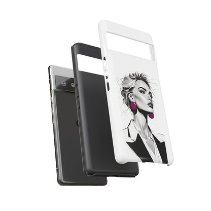 Phone Case — Chic Portrait with Pink Earrings (Stylish Protective Tough Case)