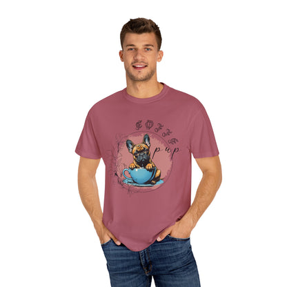 Cute French Bulldog Coffee T-Shirt - Unisex Garment-Dyed Tee