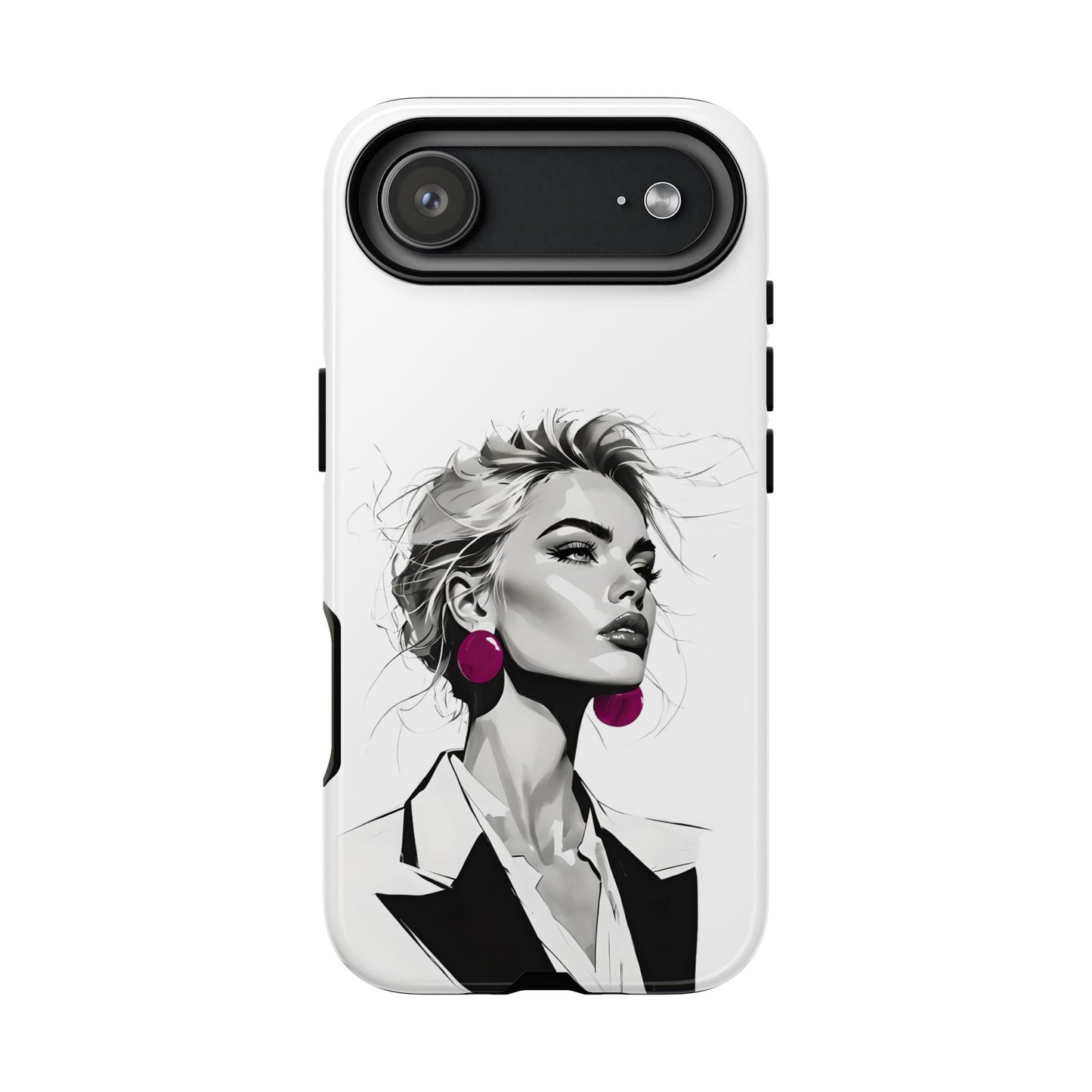 Phone Case — Chic Portrait with Pink Earrings (Stylish Protective Tough Case)