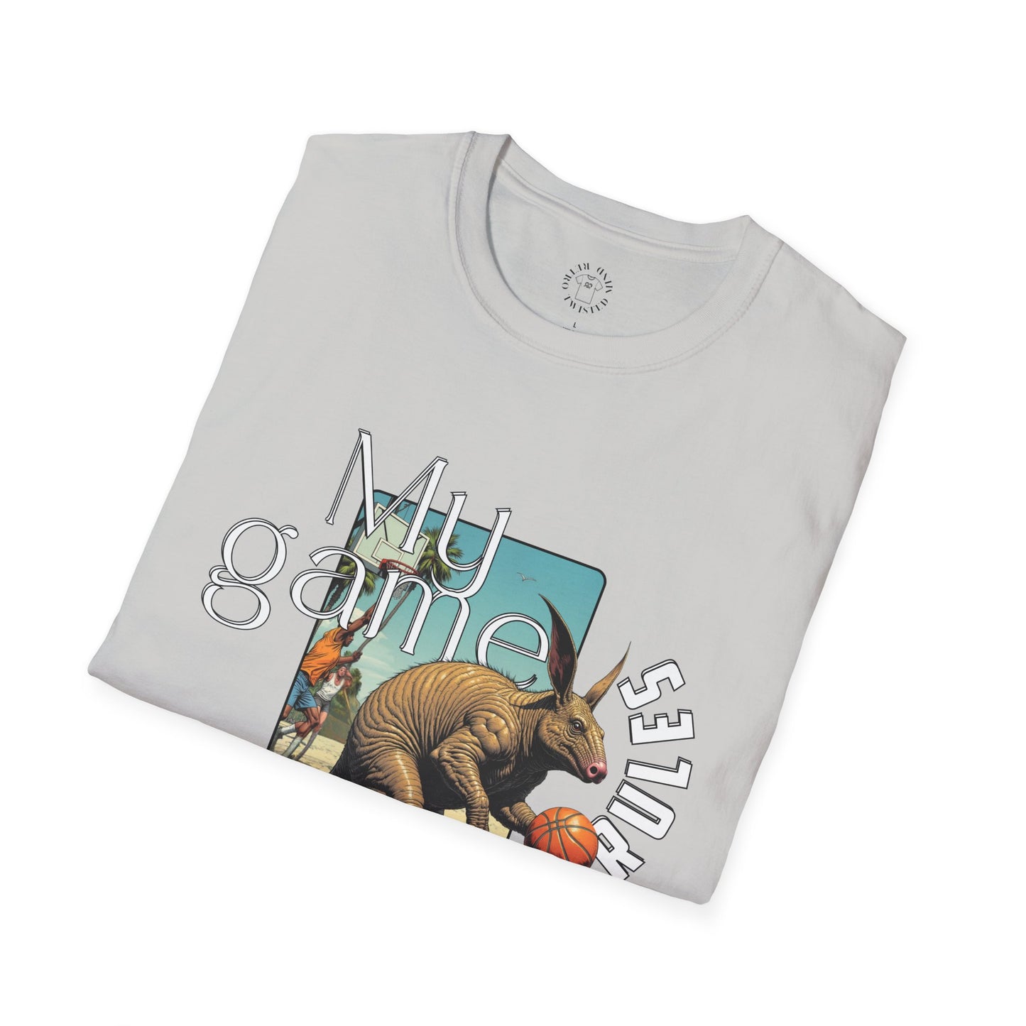 Retro Dinosaur Basketball T-Shirt - Fun Graphic Tee for Sport Enthusiasts, armadillo