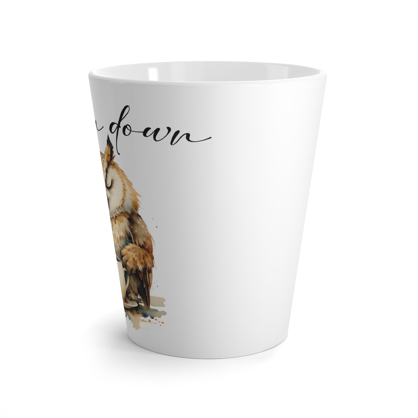 Latte Mug — 'Calm Down' Owl Coffee Mug