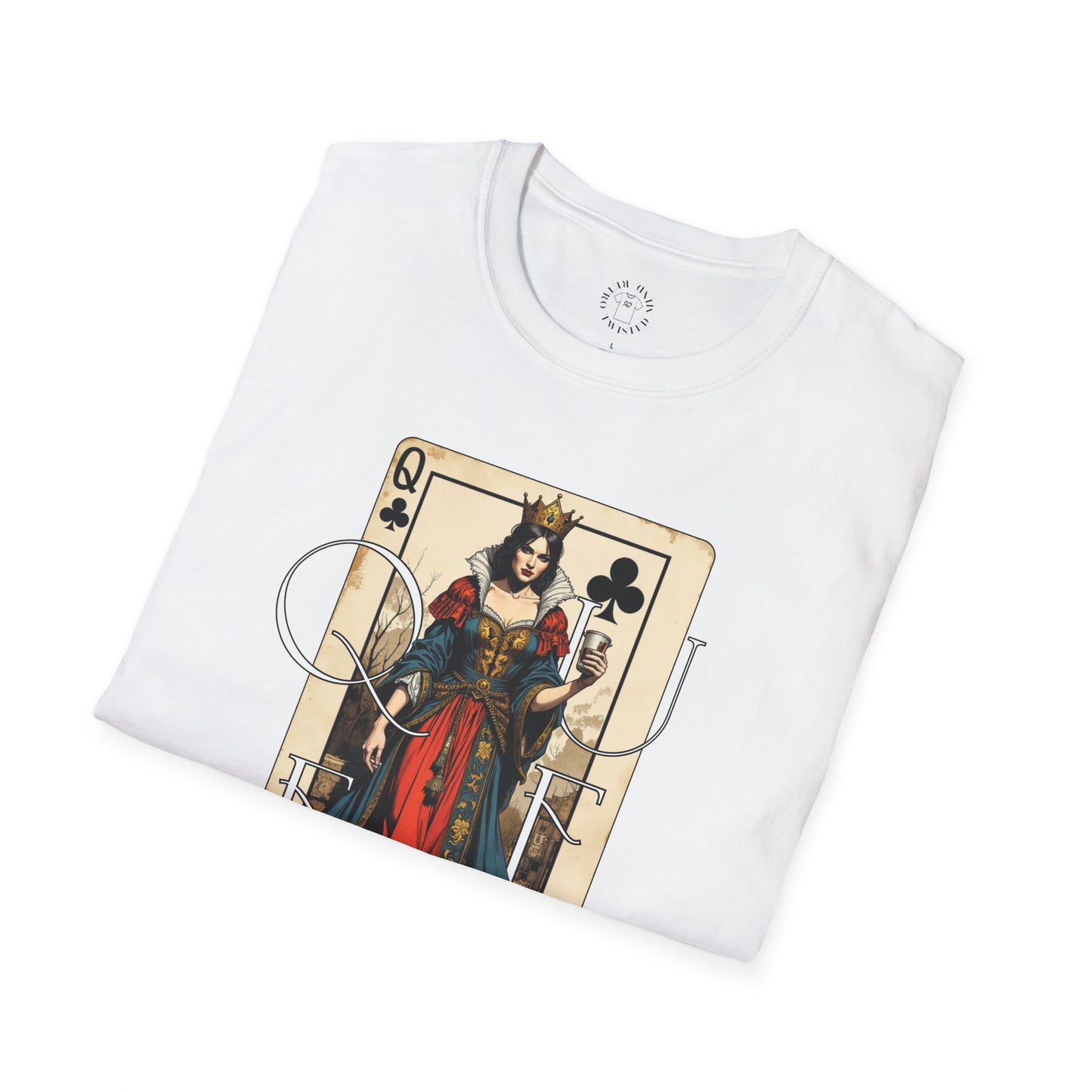 Queen Playing Card Graphic Unisex Softstyle T-Shirt, girl. queen