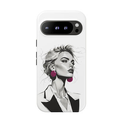 Phone Case — Chic Portrait with Pink Earrings (Stylish Protective Tough Case)