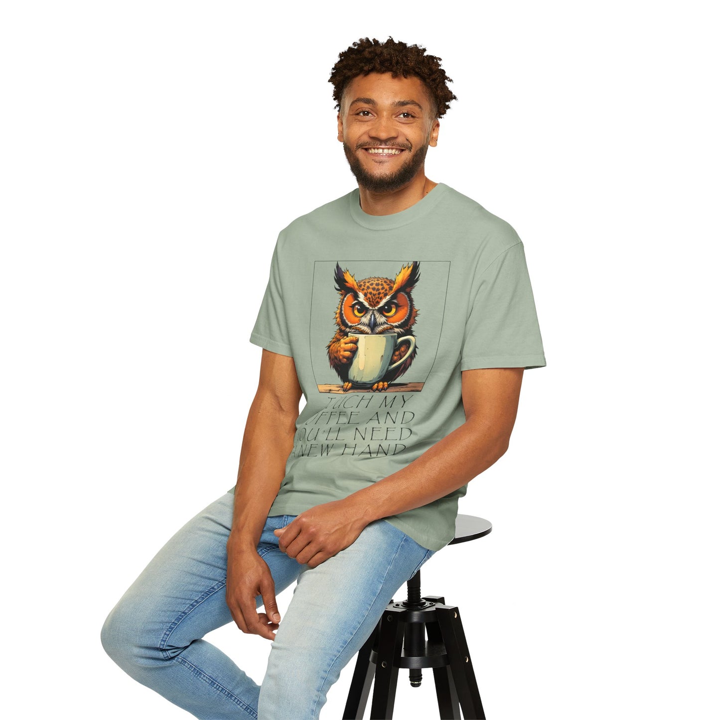 Coffee Owl T‑Shirt - "Touch My Coffee and You'll Need a New Hand" Graphic Tee