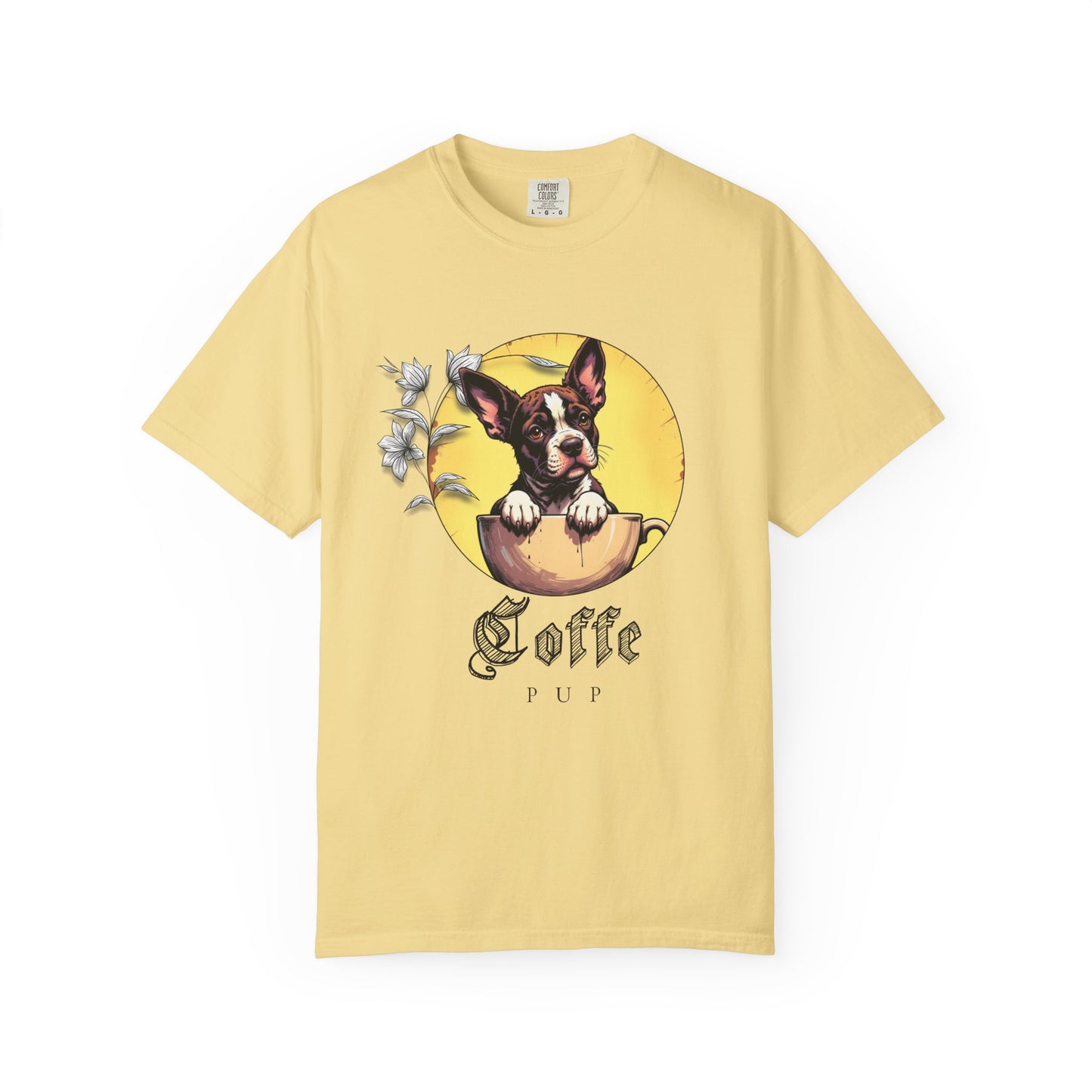 Coffee Pup Unisex Garment-Dyed T-shirt - Cute Dog Lovers Tee