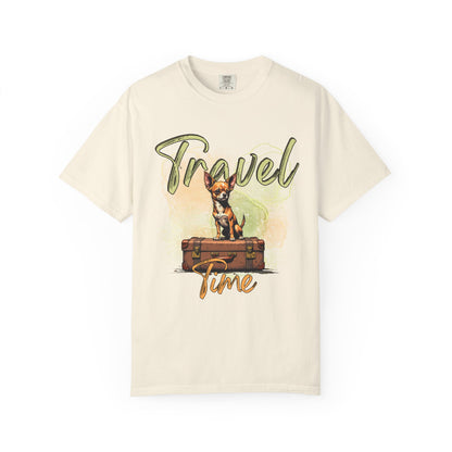 Travel Time Unisex Garment-Dyed T-Shirt - Cute Dog Design for Animal Lovers
