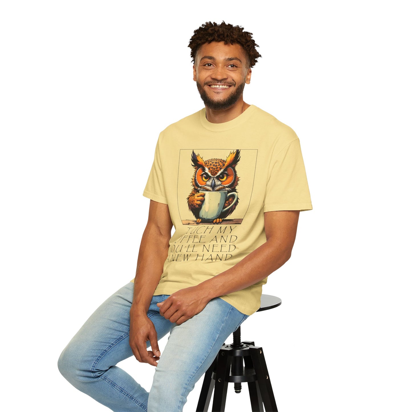 Coffee Owl T‑Shirt - "Touch My Coffee and You'll Need a New Hand" Graphic Tee