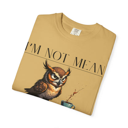 I'm Not Mean Owl T-Shirt — Funny Coffee Owl Tee for Coffee Lovers