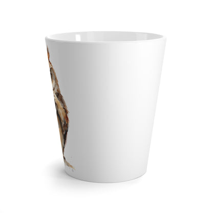 Latte Mug — Grumpy Owl Holding “Who Cares” Coffee Cup