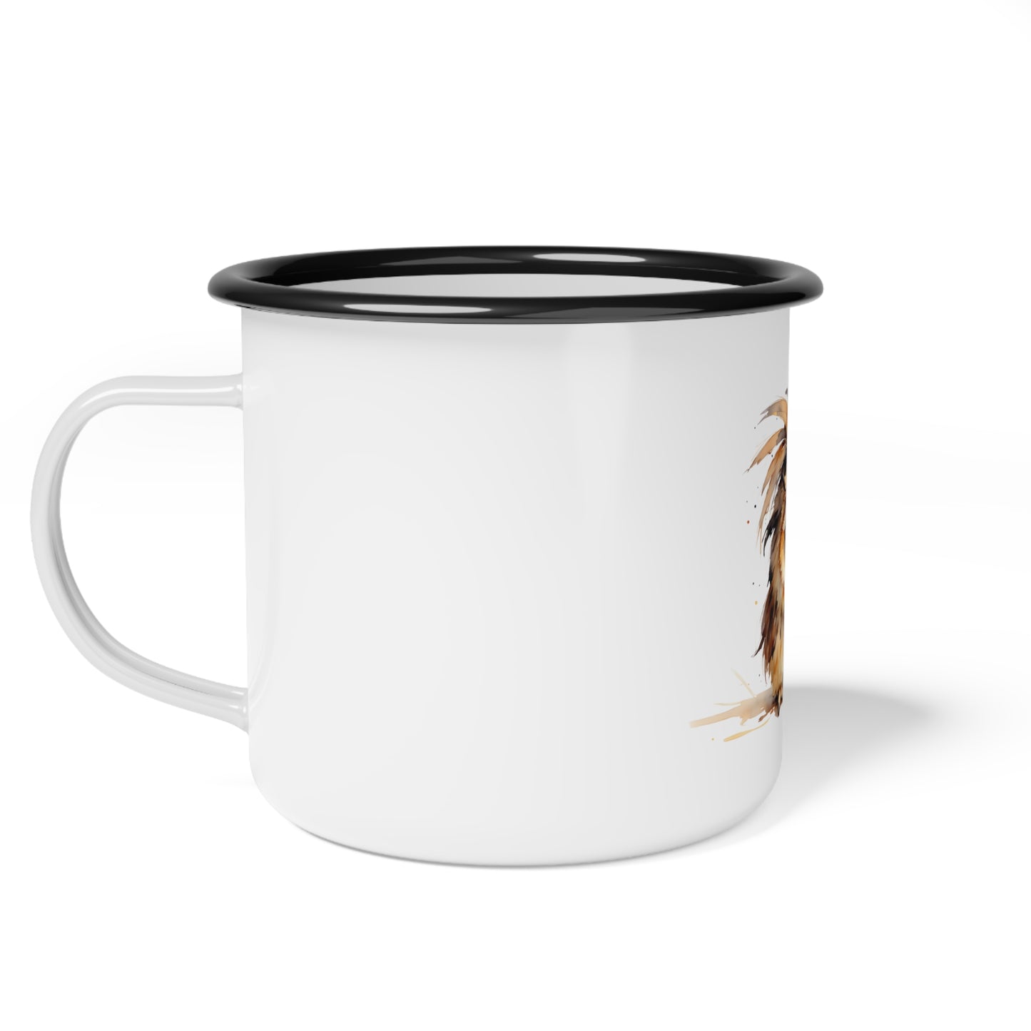 Grumpy Owl Holding Mug Enamel Camp Cup | Who Cares Coffee Illustration
