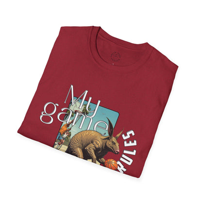 Retro Dinosaur Basketball T-Shirt - Fun Graphic Tee for Sport Enthusiasts, armadillo