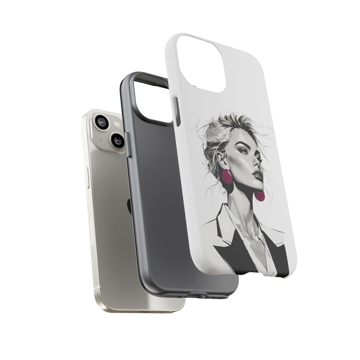 Phone Case — Chic Portrait with Pink Earrings (Stylish Protective Tough Case)