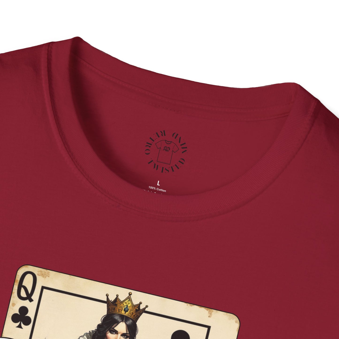 Queen Playing Card Graphic Unisex Softstyle T-Shirt, girl. queen