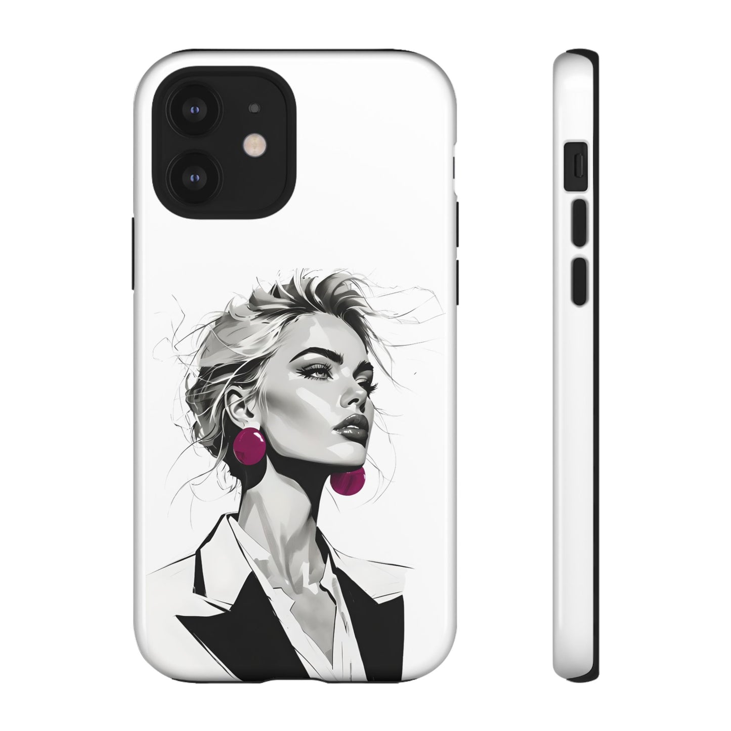 Phone Case — Chic Portrait with Pink Earrings (Stylish Protective Tough Case)