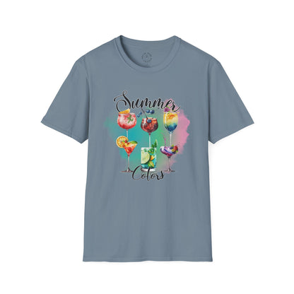 Summer Colors Cocktail T-Shirt, Unisex Tee, Fun Summer Wear, Gift for Cocktails Lovers, Beach Party Shirt, Vacation Top