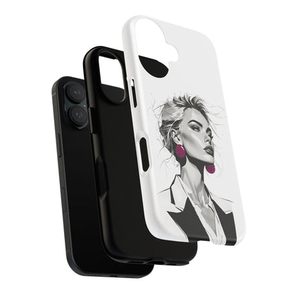Phone Case — Chic Portrait with Pink Earrings (Stylish Protective Tough Case)