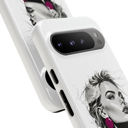 Phone Case — Chic Portrait with Pink Earrings (Stylish Protective Tough Case)