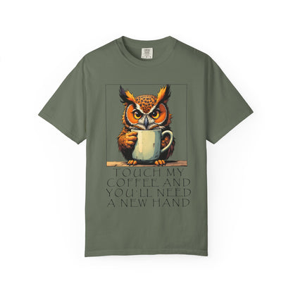 Coffee Owl T‑Shirt - "Touch My Coffee and You'll Need a New Hand" Graphic Tee