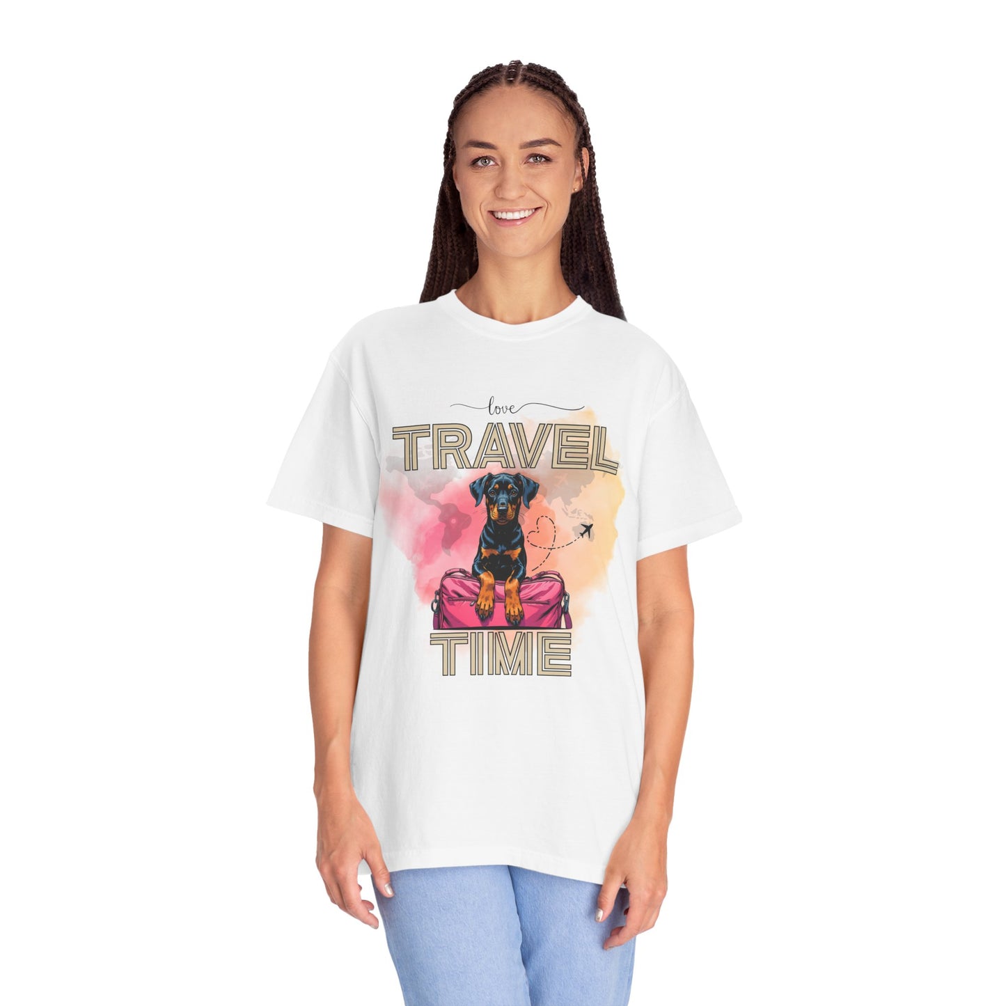 Love Travel Time Dog T-Shirt - Unisex Garment-Dyed Tee for Travel Lovers