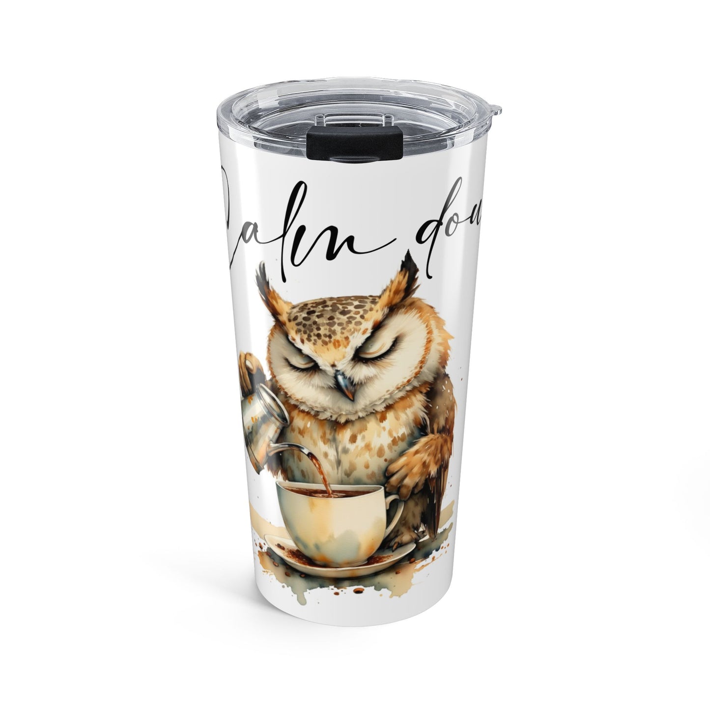 Calm Down Owl 20oz Tumbler — Cute Coffee Travel Mug for Relaxation & Gifts