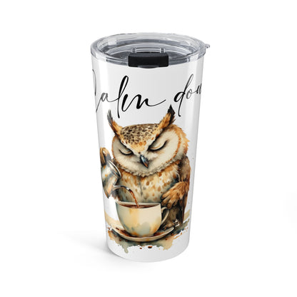 Calm Down Owl 20oz Tumbler — Cute Coffee Travel Mug for Relaxation & Gifts