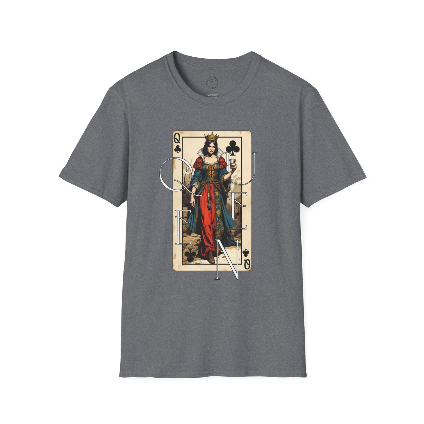 Queen Playing Card Graphic Unisex Softstyle T-Shirt, girl. queen