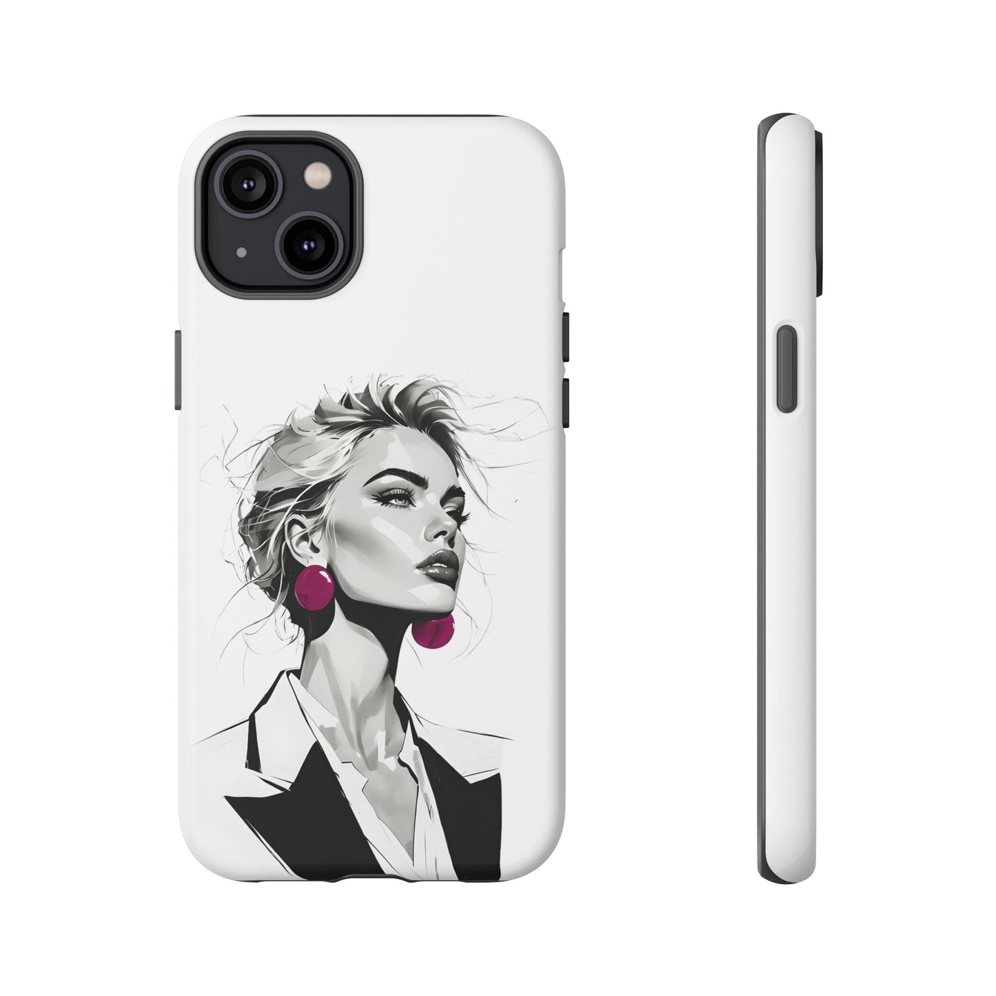 Phone Case — Chic Portrait with Pink Earrings (Stylish Protective Tough Case)