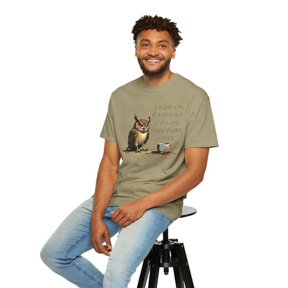 Owl & Coffee T‑Shirt — "I Run On Caffeine, Chaos, And Pure Spite" Graphic Tee