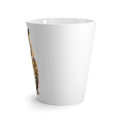 Latte Mug — Cute Grumpy Owl Holding “Who Cares” Coffee Cup