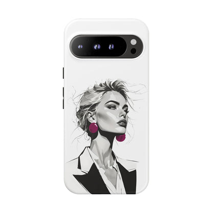 Phone Case — Chic Portrait with Pink Earrings (Stylish Protective Tough Case)