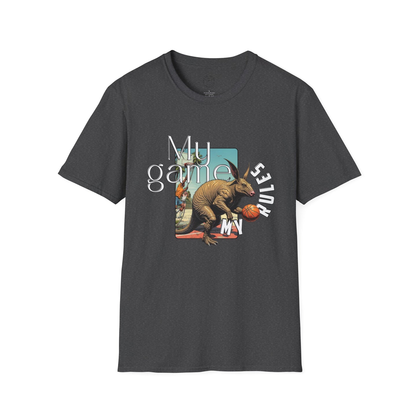 Retro Dinosaur Basketball T-Shirt - Fun Graphic Tee for Sport Enthusiasts, armadillo