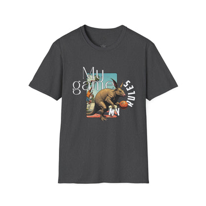 Retro Dinosaur Basketball T-Shirt - Fun Graphic Tee for Sport Enthusiasts, armadillo